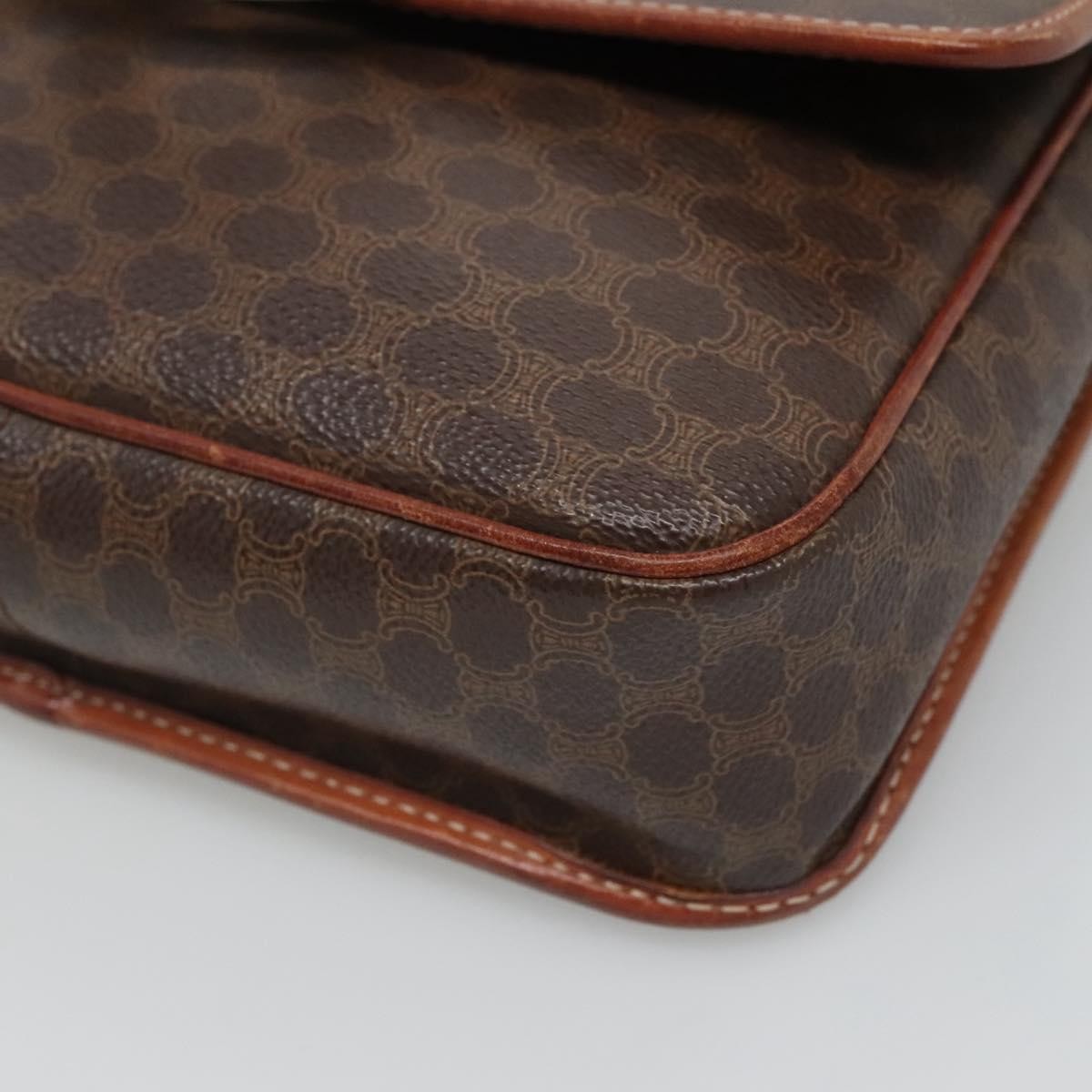 Celine Vintage Macadam Circle Logo Canvas And Leather Brown Canvas Shoulder Bag Bag (Pre-Owned)