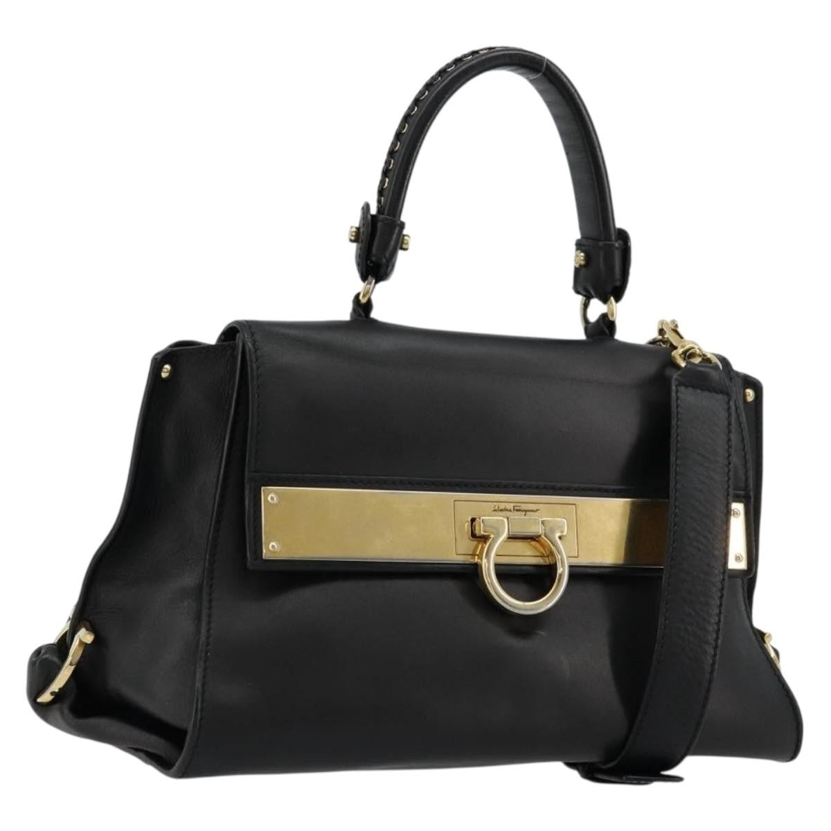 Salvatore Ferragamo Sofia Satchel Leather Black Leather Handbag (Pre-Owned)