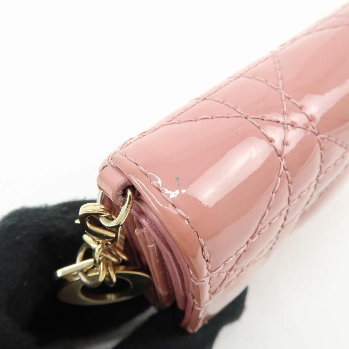 Christian Dior Lady Dior Cannage Quilt Leather Pink Patent_Leather Wallets Accessory (Pre-Owned)