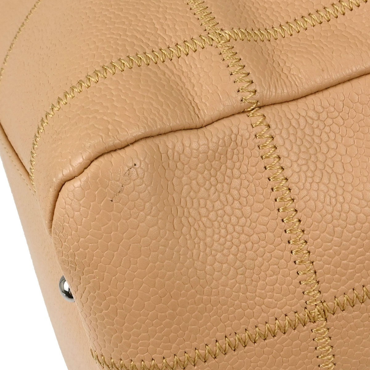 Chanel Square Stitch Shoulder Bag Quilted Caviar Beige Leather Shoulder Bag Bag (Pre-Owned)