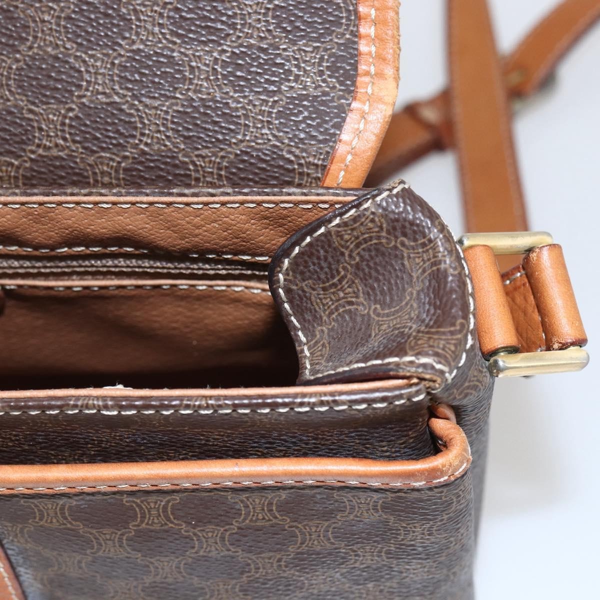 Celine Vintage Macadam Canvas And Leather Brown Canvas Shoulder Bag Bag (Pre-Owned)