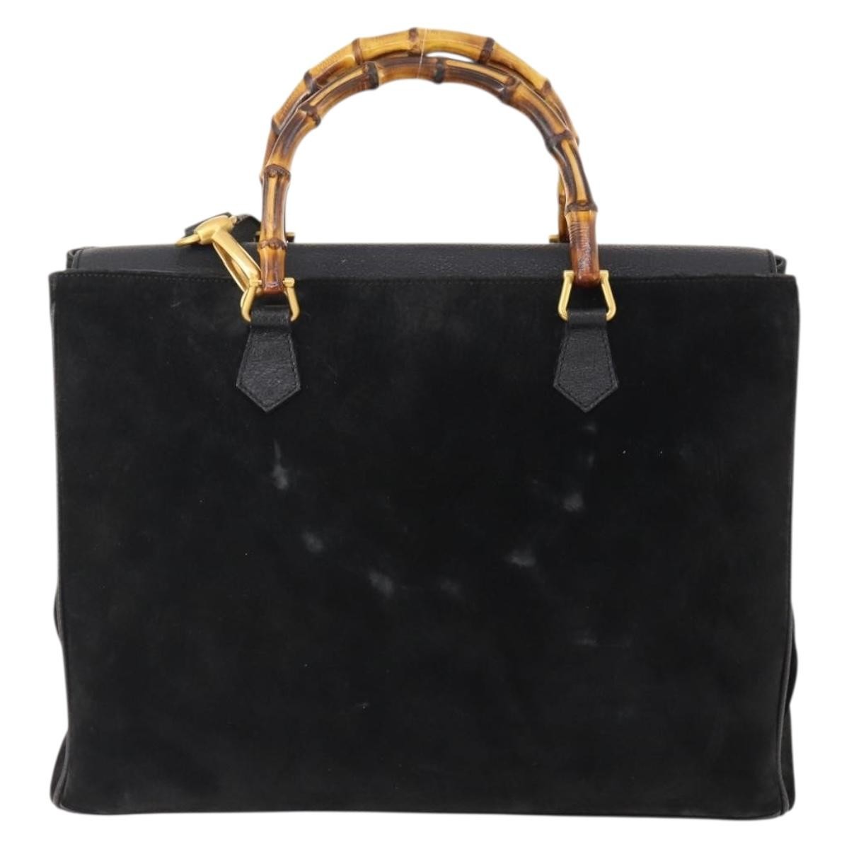 Gucci Bamboo Suede Black Suede Tote Bag Bag (Pre-Owned)