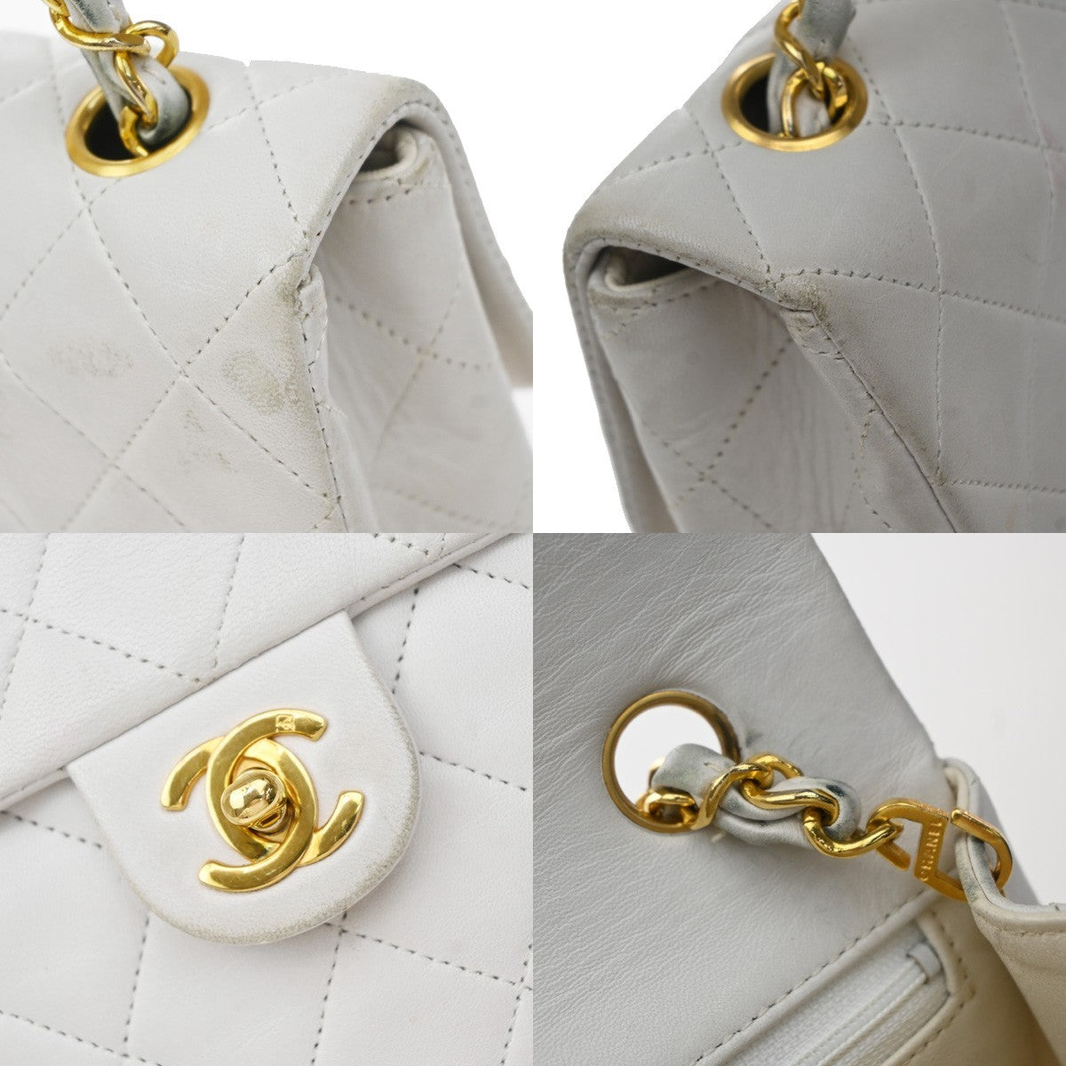 Chanel Vintage Square Classic Flap Quilted Lambskin White Leather Shoulder Bag Bag (Pre-Owned)