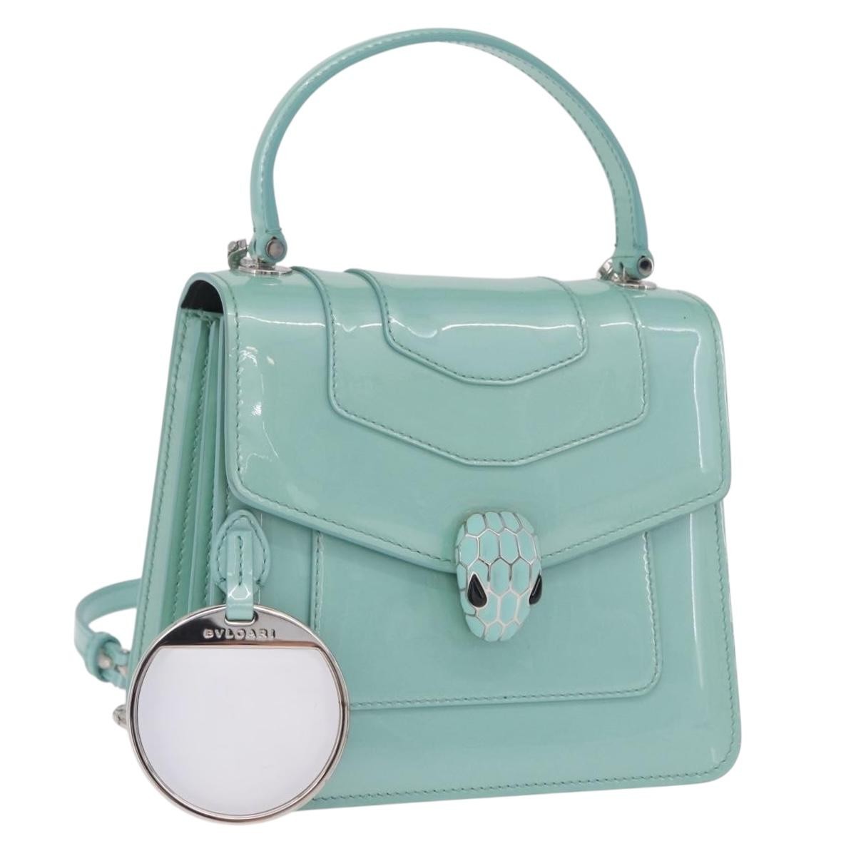 Bvlgari Serpenti Forever Top Handle Patent Green Patent_Leather Handbag (Pre-Owned)