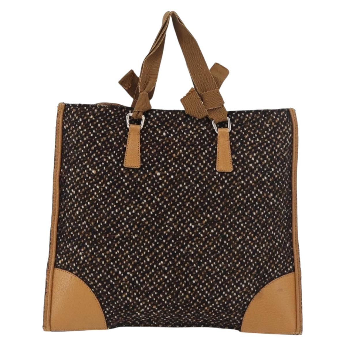Prada Convertible Open Tweed Brown Canvas Tote Bag Bag (Pre-Owned)