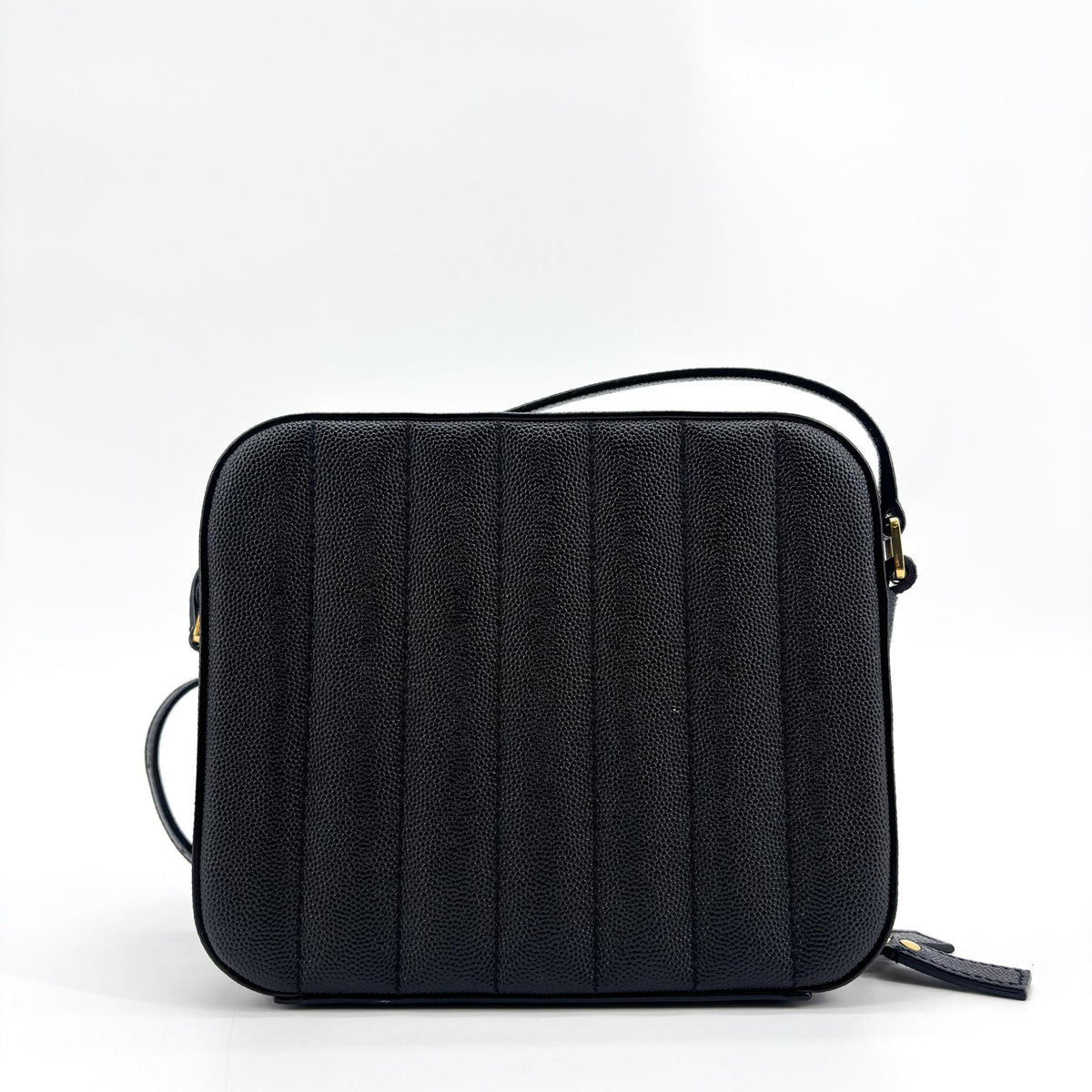 Saint Laurent Vicky Camera Vertical Quilted Leather Black Leather Shoulder Bag Bag (Pre-Owned)