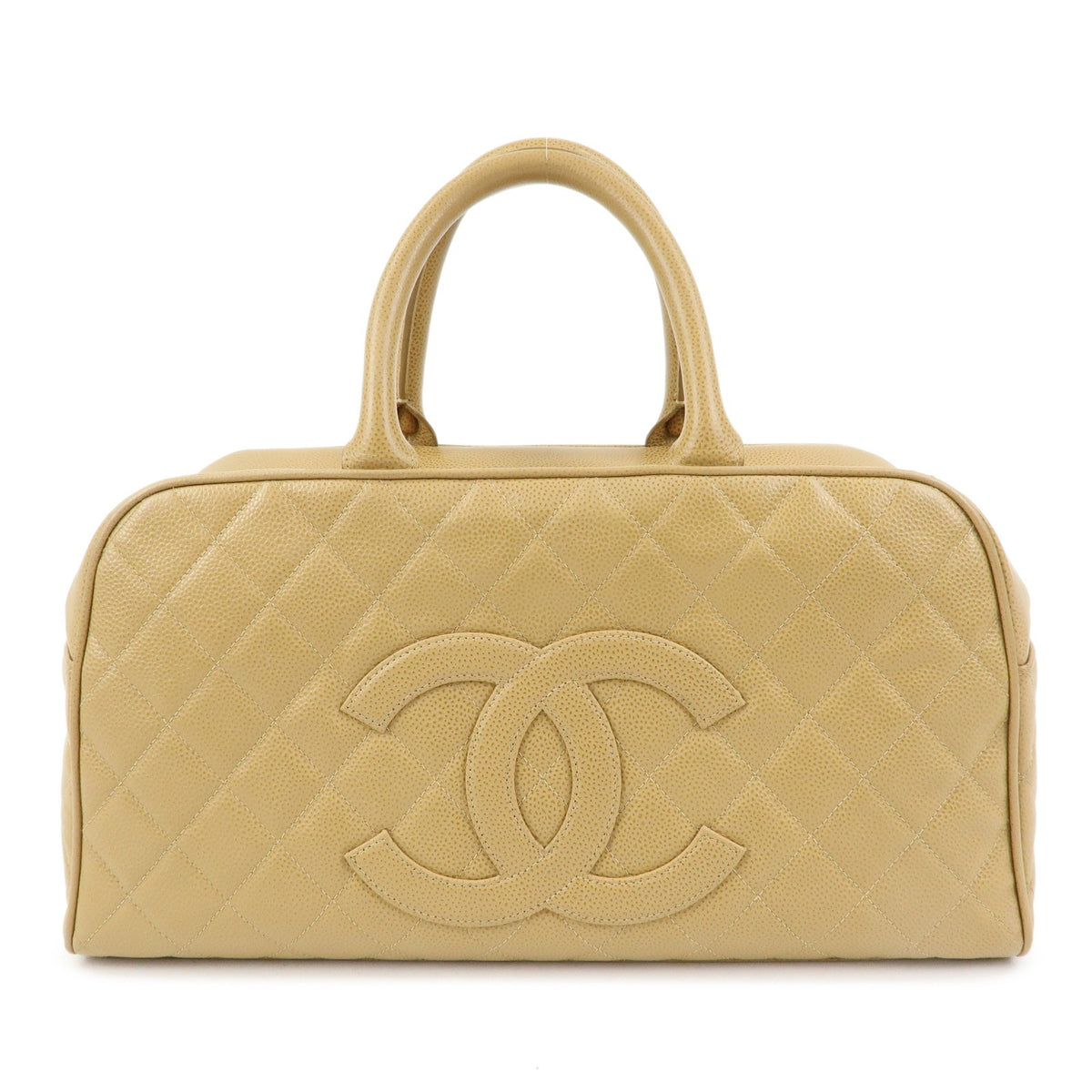 Chanel Timeless Cc Bowler Quilted Caviar Beige Leather Handbag (Pre-Owned)