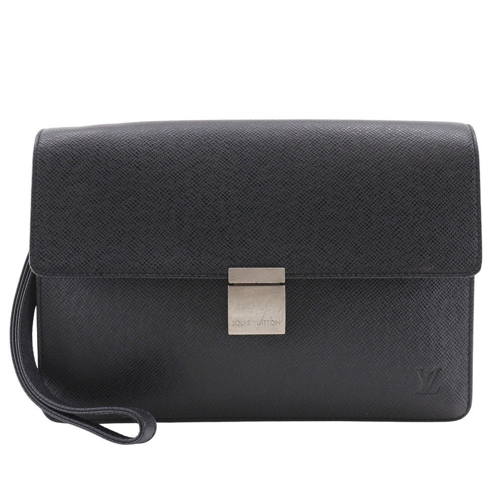 Louis Vuitton Selenga Pochette Taiga Leather Black Leather Clutche & Pouche Bag (Pre-Owned)