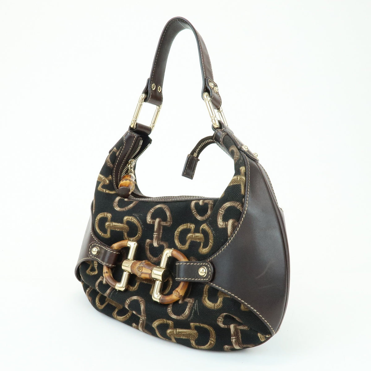 Gucci Horsebit Gg Canvas And Leather Brown Canvas Tote Bag Bag (Pre-Owned)