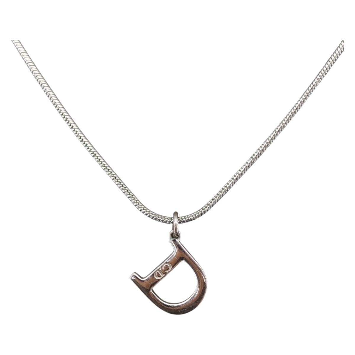 Christian Dior D Logo Pendant Metal Silver Metal Necklace Jewelry (Pre-Owned)