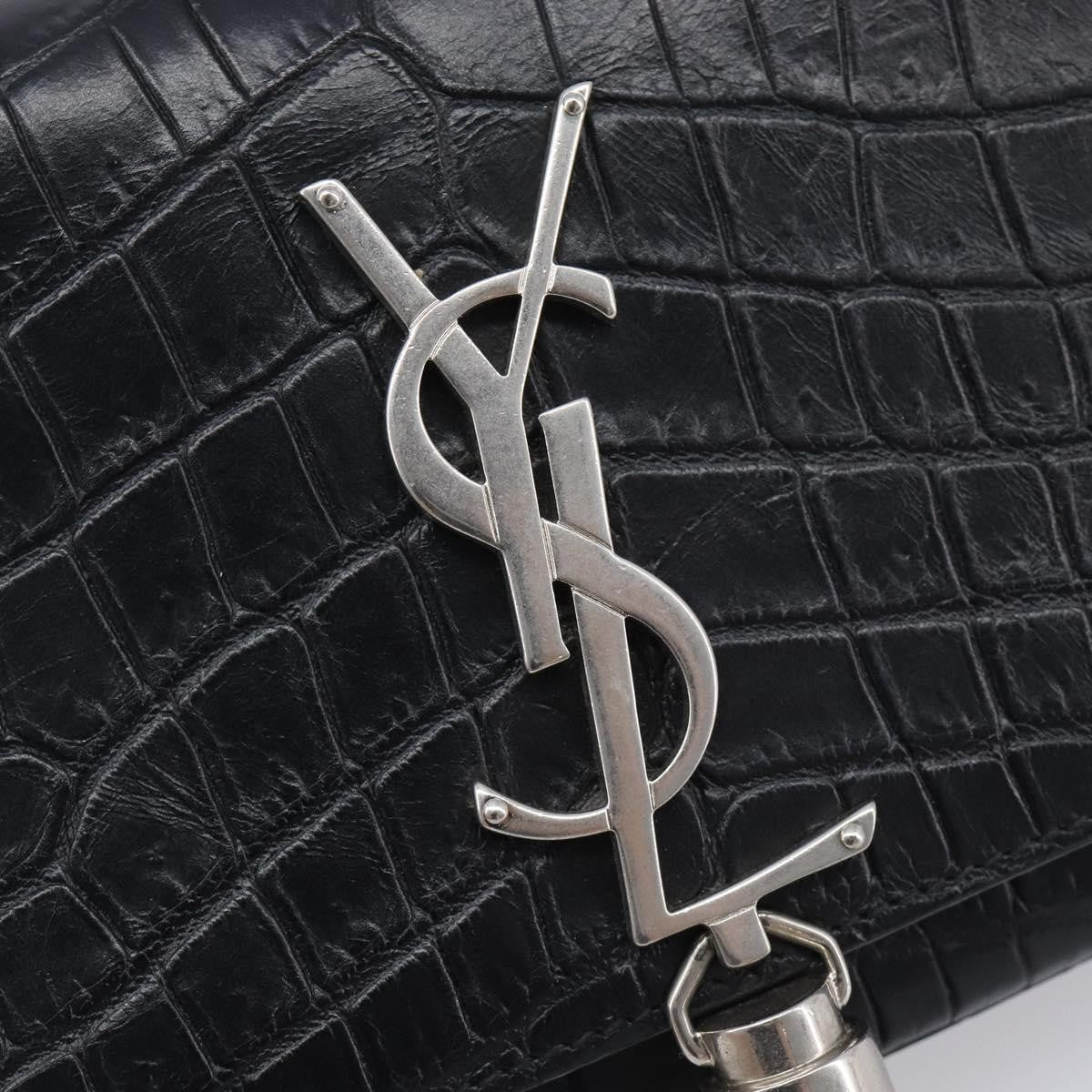 Saint Laurent Classic Monogram Tassel Chain Crocodile Embossed Leather Black Leather Crossbody Bag Bag (Pre-Owned)