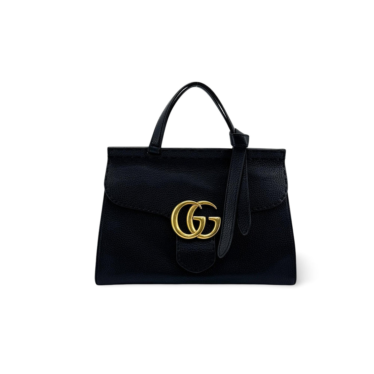 Gucci Gg Marmont Top Handle Leather Black Leather Handbag (Pre-Owned)