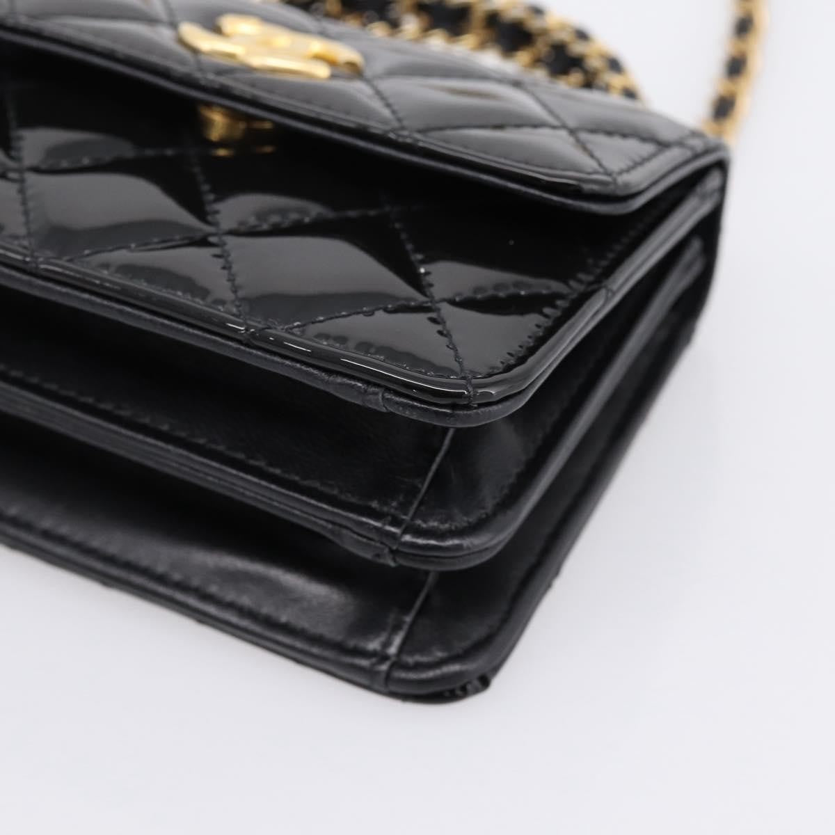 Chanel Woven Top Handle Cc Flap Clutch On Chain Patent Leather Black Patent_Leather Shoulder Bag Bag (Pre-Owned)