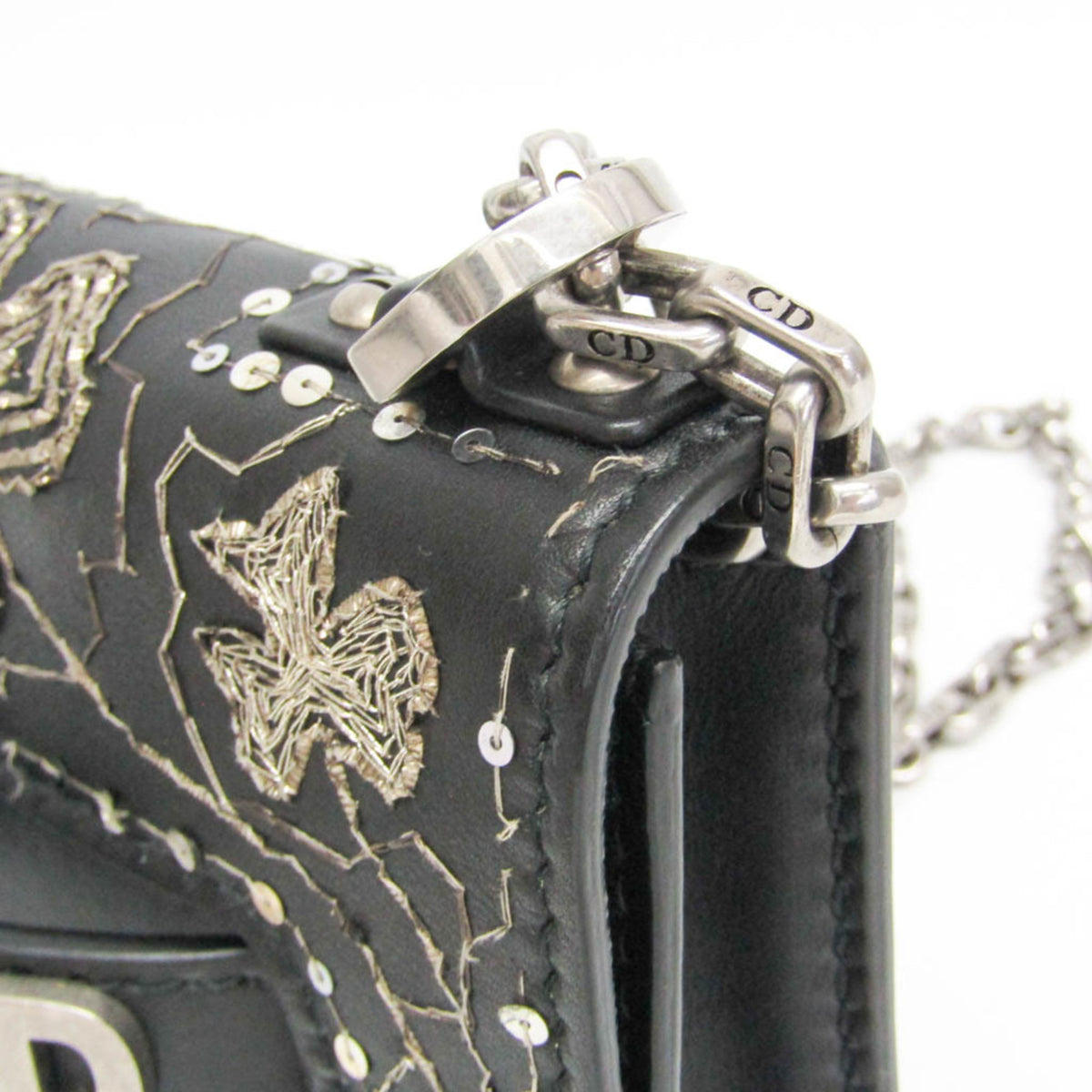 Christian Dior J'adior Flap Embellished Leather Black Leather Handbag (Pre-Owned)