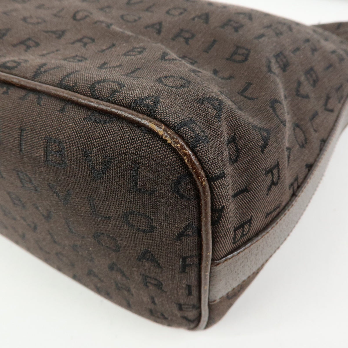 Bvlgari Logomania Suede Brown Canvas Handbag (Pre-Owned)