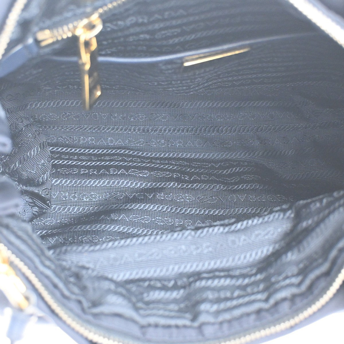 Prada Zip Convertible Shopping Tote Tessuto With Saffiano Leather Navy Nylon Handbag (Pre-Owned)