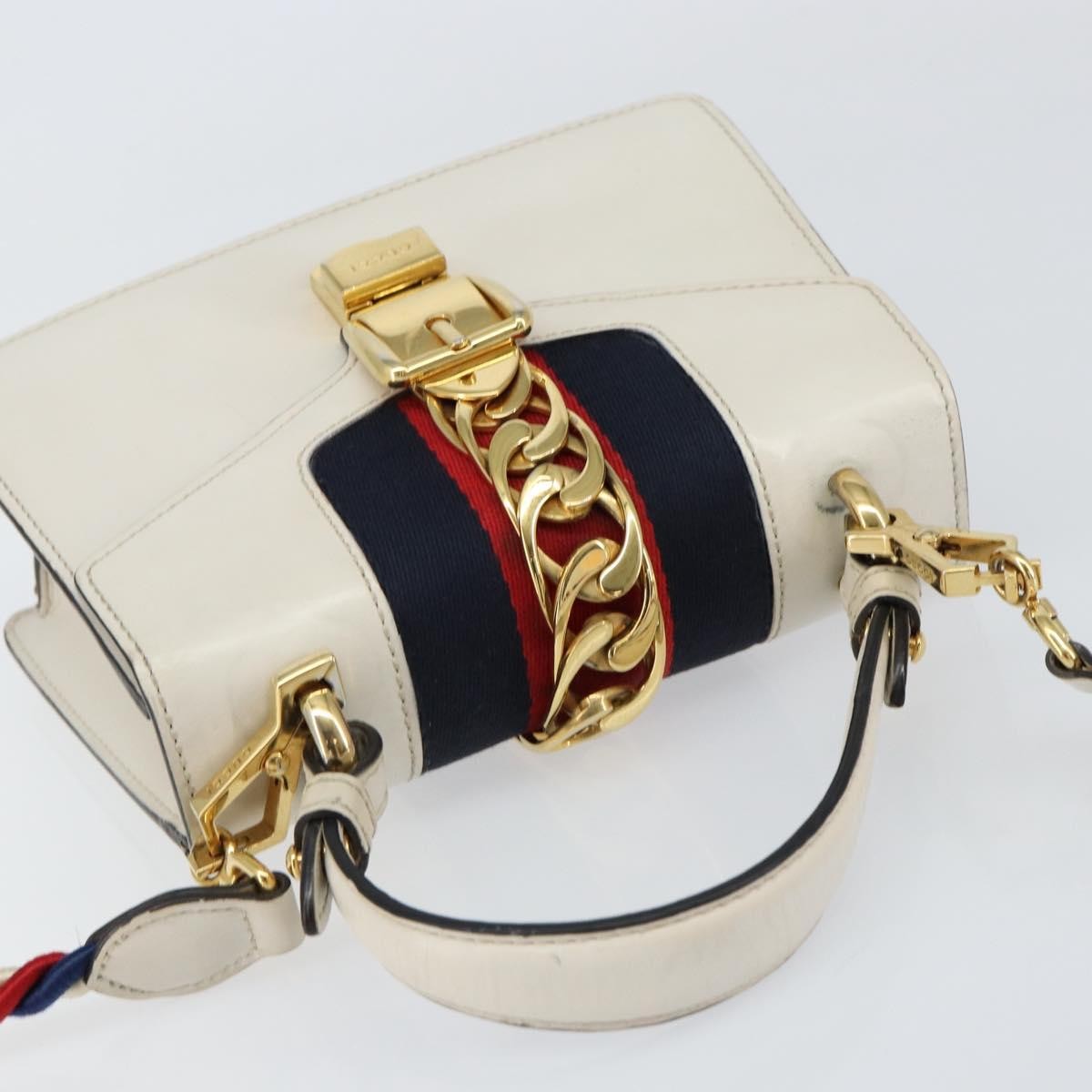 Gucci Sylvie Top Handle Leather White Leather Handbag (Pre-Owned)