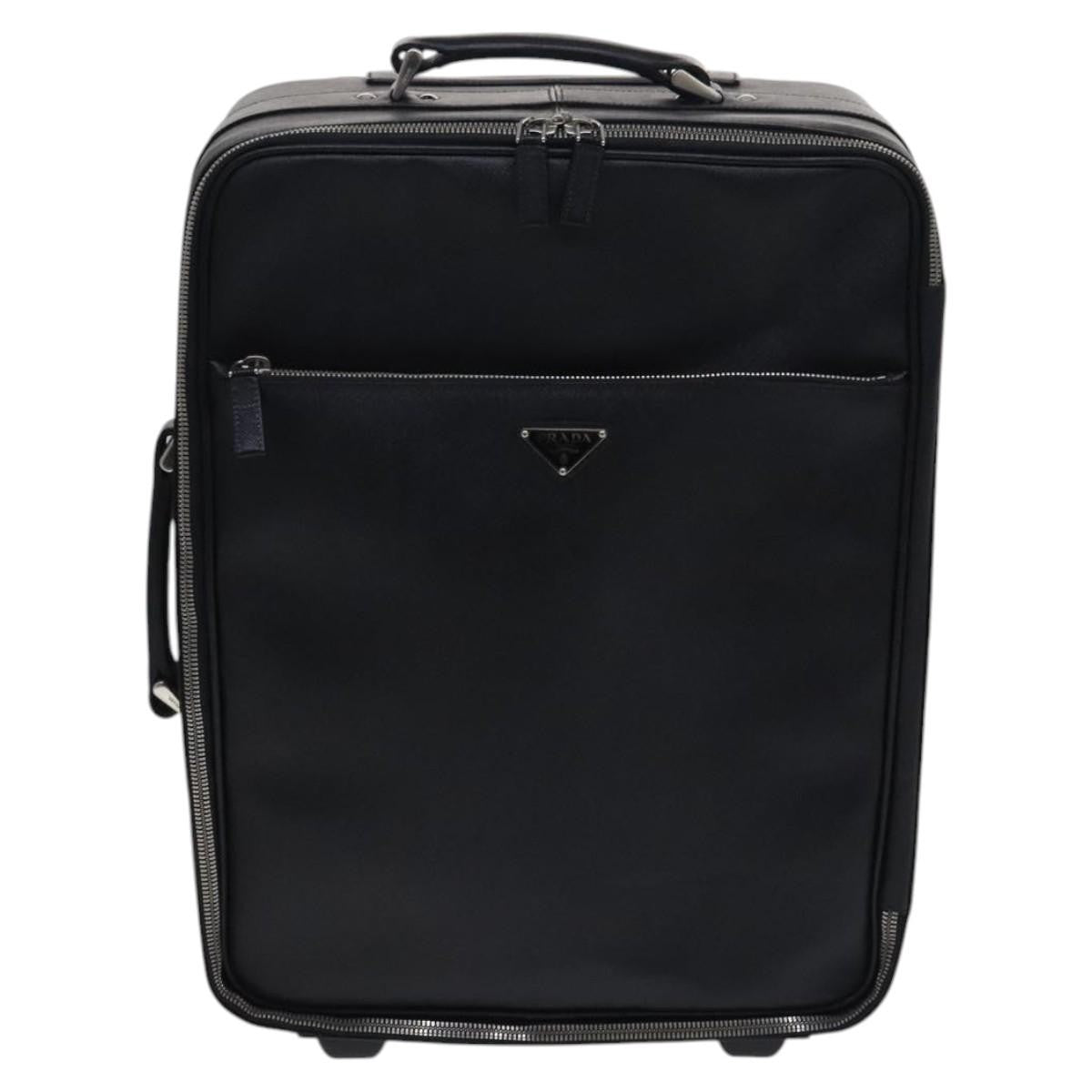 Prada Expandable Front Zip Boston Tessuto Black Leather Travel Bag Bag (Pre-Owned)