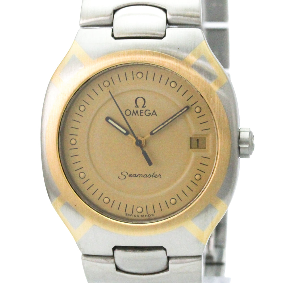 Omega Seamaster Polaris Day-Date Quartz Stainless Steel And Yellow Gold (18K) Watch (Pre-Owned)