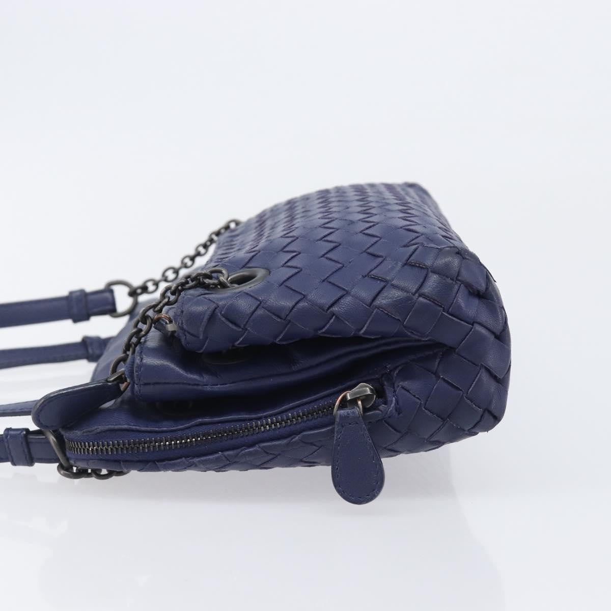 Bottega Veneta Compartment Chain Intrecciato Nappa Blue Leather Shoulder Bag Bag (Pre-Owned)