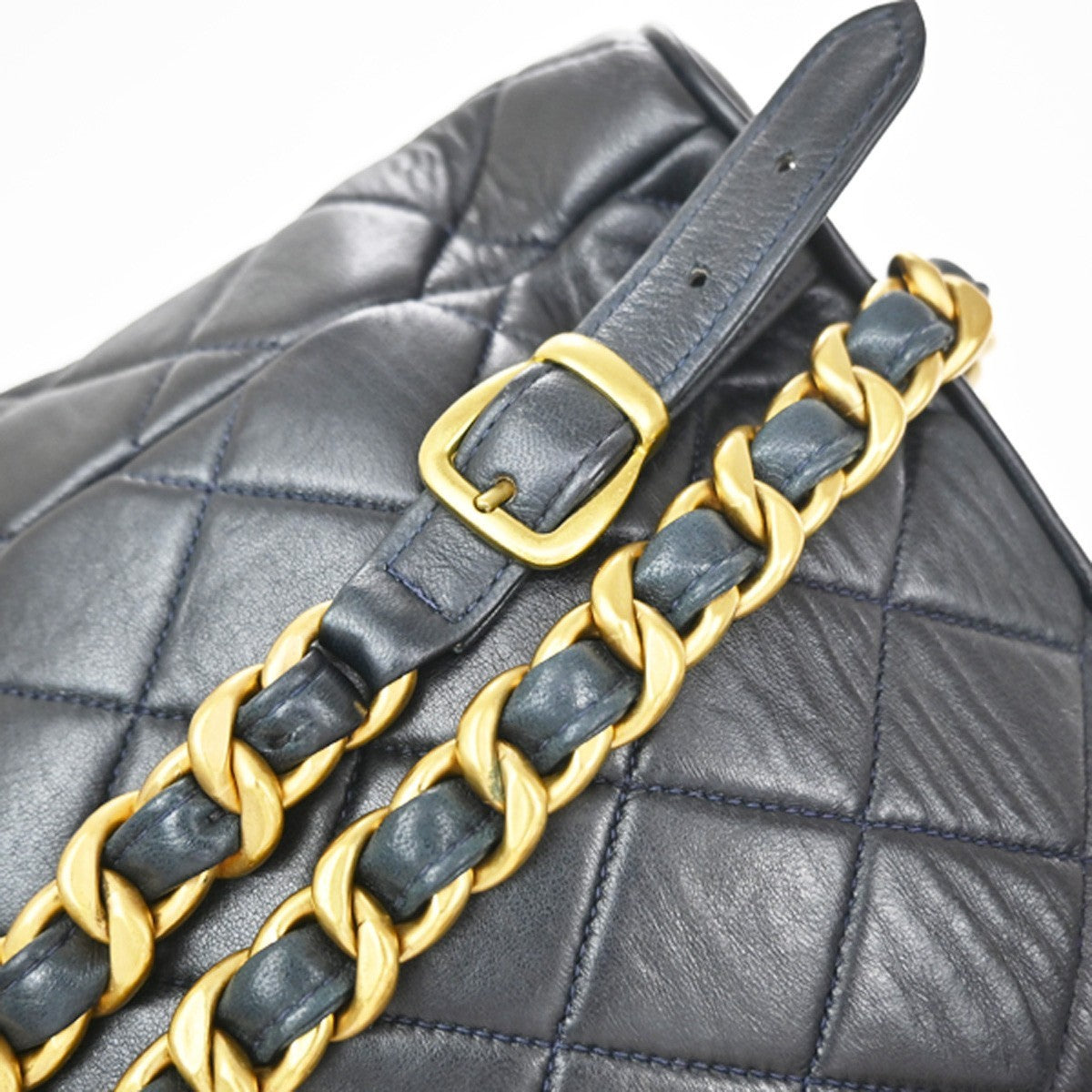 Chanel Duma Drawstring Quilted Leather Navy Leather Backpack Bag (Pre-Owned)
