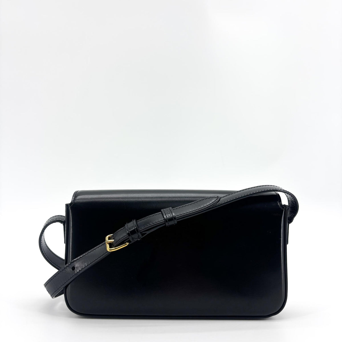 Celine Triomphe East-West Smooth Calfskin Black Leather Shoulder Bag Bag (Pre-Owned)