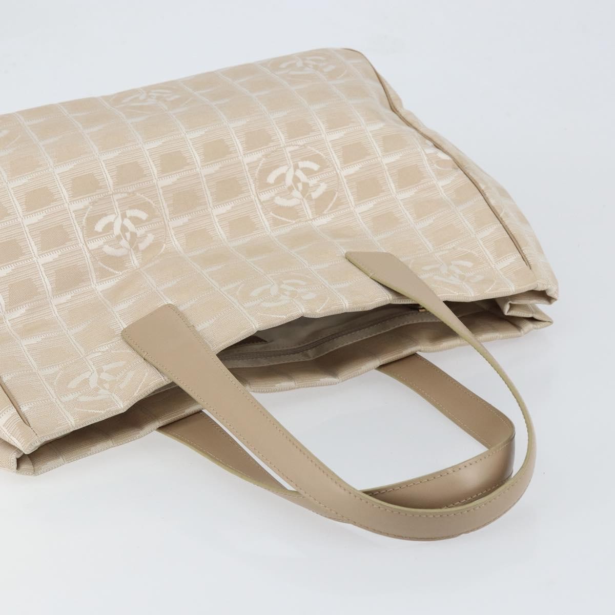 Chanel Travel Line Nylon Beige Nylon Tote Bag Bag (Pre-Owned)