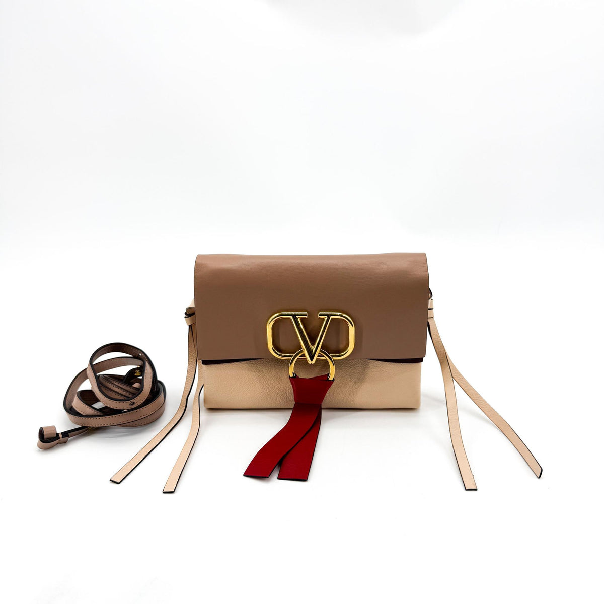 Valentino Garavani Vring Leather Brown Leather Crossbody Bag Bag (Pre-Owned)