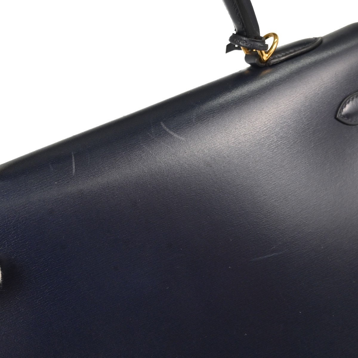 Hermes Kelly Blue Box Calf With Gold Hardware Blue Calfskin Handbag (Pre-Owned)