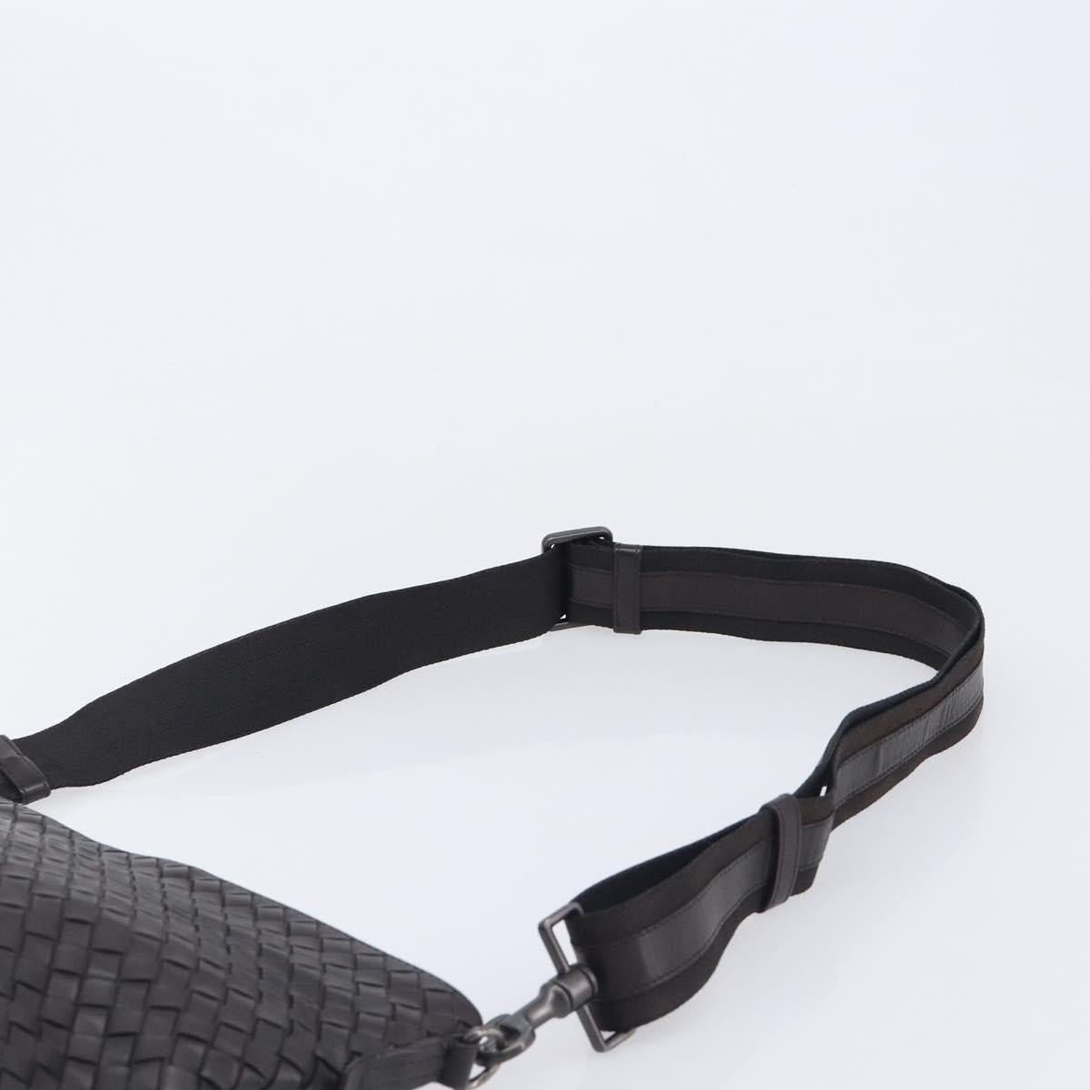 Bottega Veneta Flat Messenger Intrecciato Nappa Black Leather Handbag (Pre-Owned)