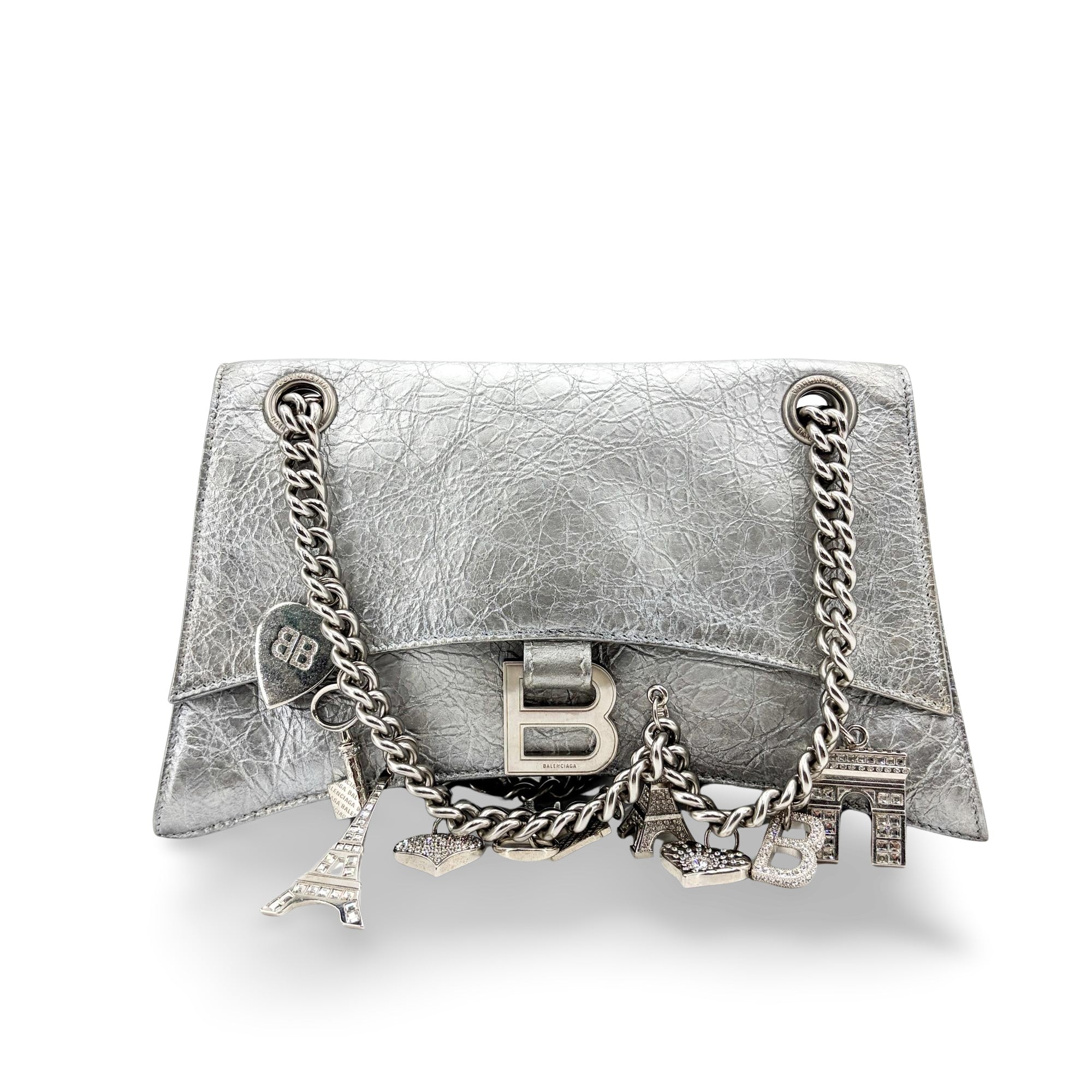 Balenciaga Crush Charm Chain Flap Leather Silver Leather Handbag (Pre-Owned)