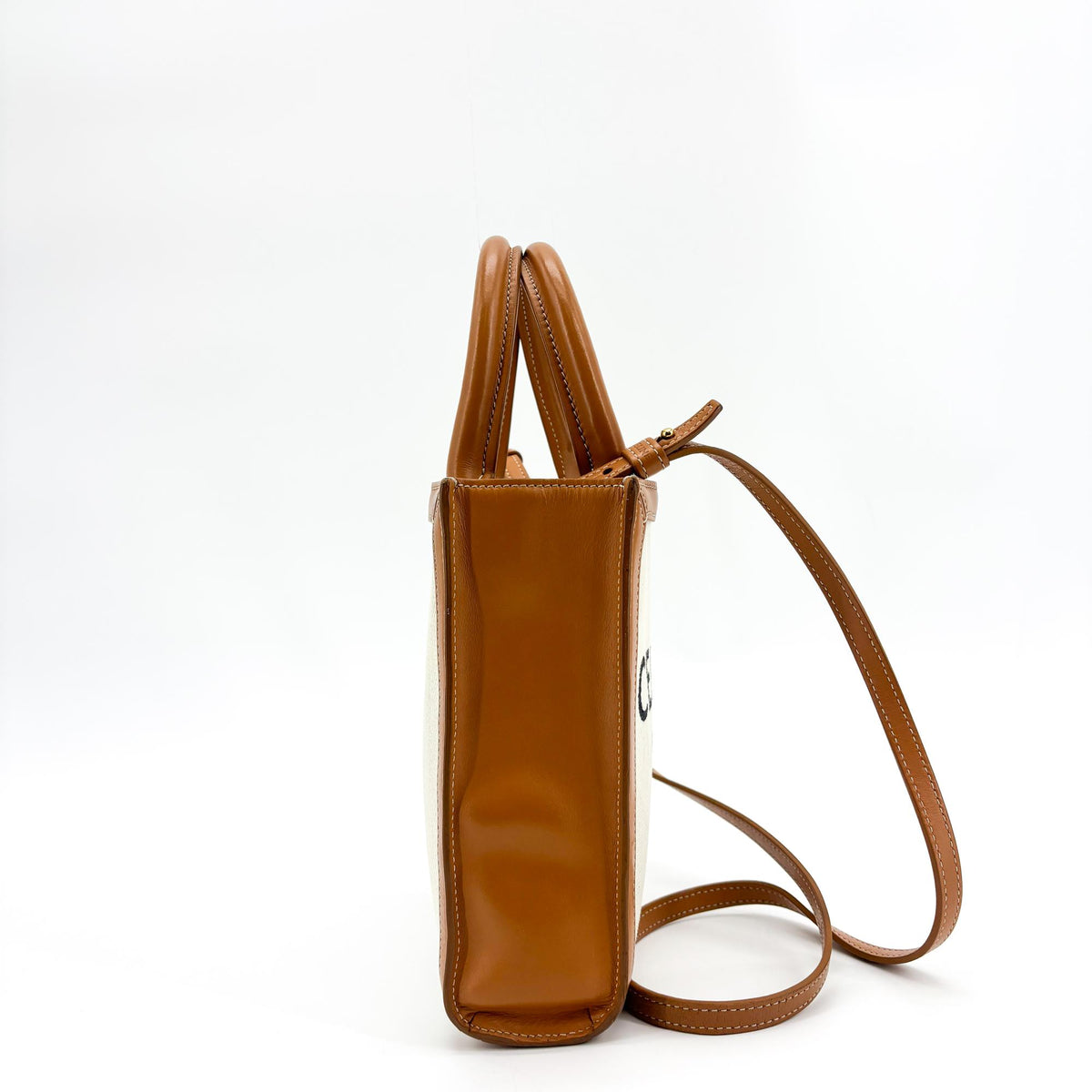 Celine Vertical Cabas Canvas With Leather Beige Canvas Tote Bag Bag (Pre-Owned)