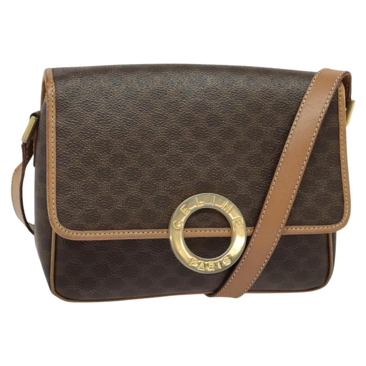 Celine Vintage Macadam Circle Logo Canvas And Leather Brown Canvas Shoulder Bag Bag (Pre-Owned)