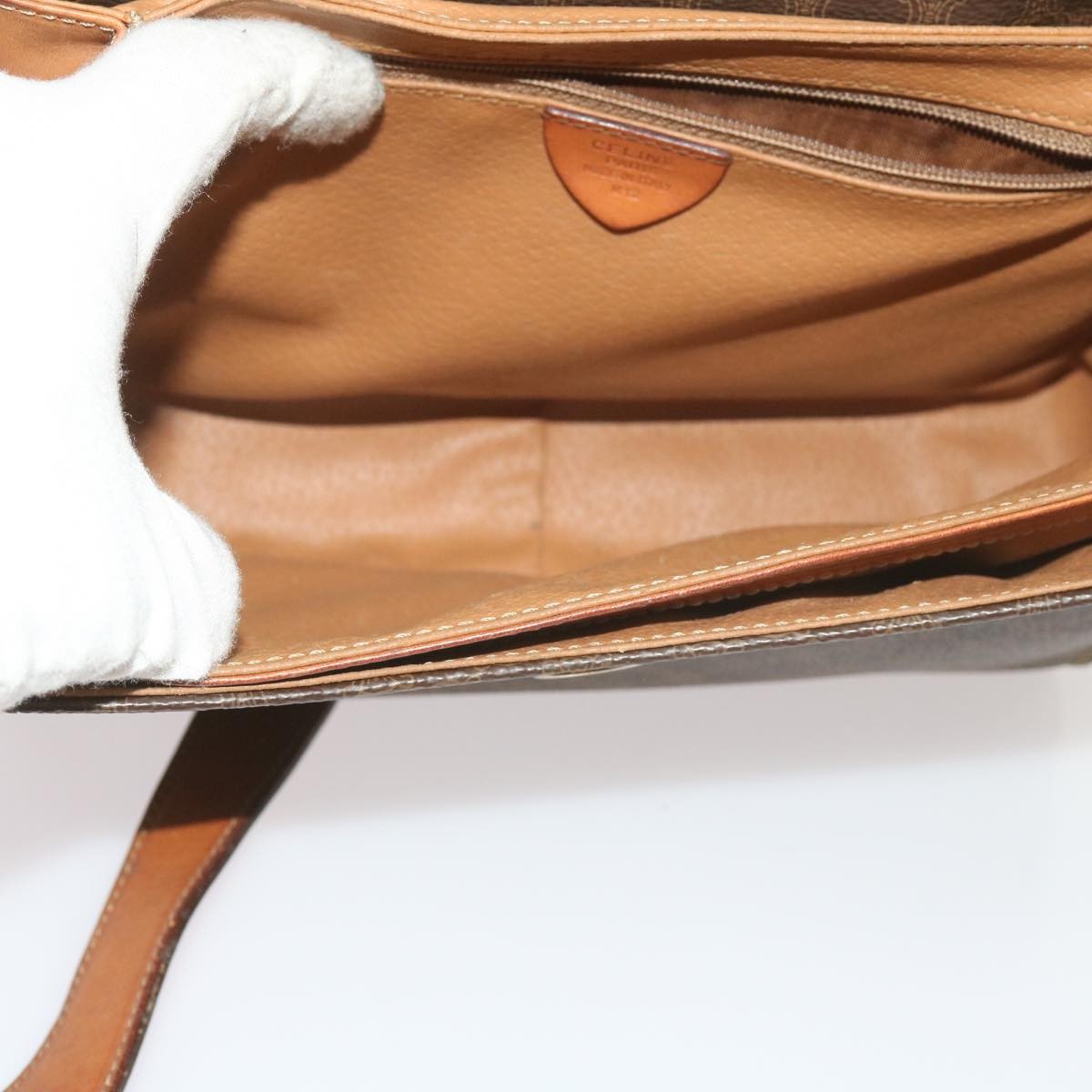 Celine Vintage Macadam Circle Logo Canvas And Leather Brown Canvas Shoulder Bag Bag (Pre-Owned)