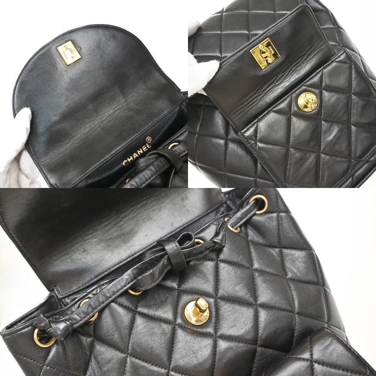 Chanel Vintage Cc Pocket Quilted Lambskin Black Leather Backpack Bag (Pre-Owned)