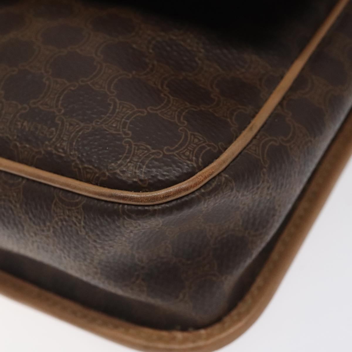 Celine Vintage Macadam Circle Logo Canvas And Leather Brown Canvas Shoulder Bag Bag (Pre-Owned)