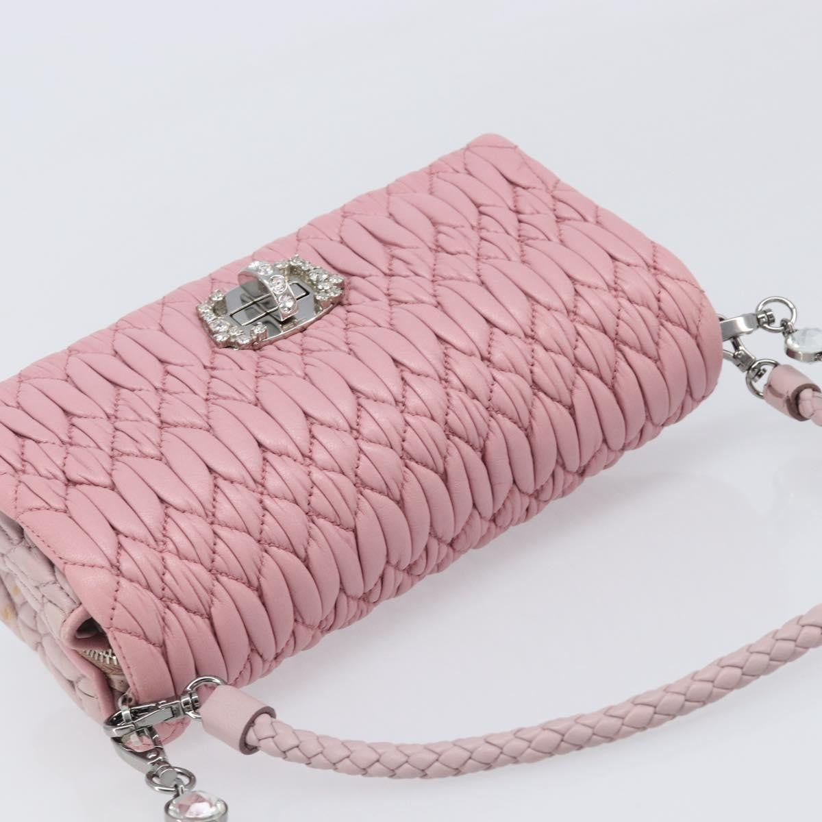 Miu Miu Crystal 2Way Matelasse Leather Pink Leather Clutche & Pouche Bag (Pre-Owned)
