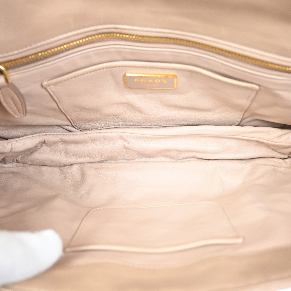 Prada Turnlock Nappa Gaufre Beige Leather Shoulder Bag Bag (Pre-Owned)