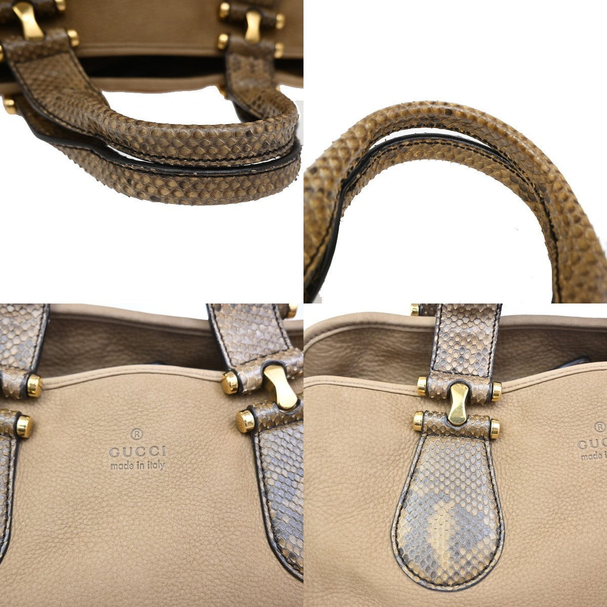 Gucci Twice Satchel Nubuck With Python Brown Suede Handbag (Pre-Owned)