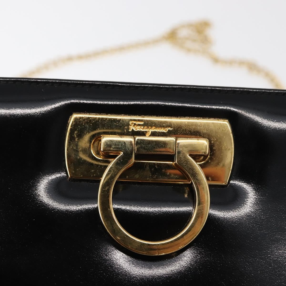 Salvatore Ferragamo Vintage Gancini Chain Patent Leather Black Patent_Leather Shoulder Bag Bag (Pre-Owned)
