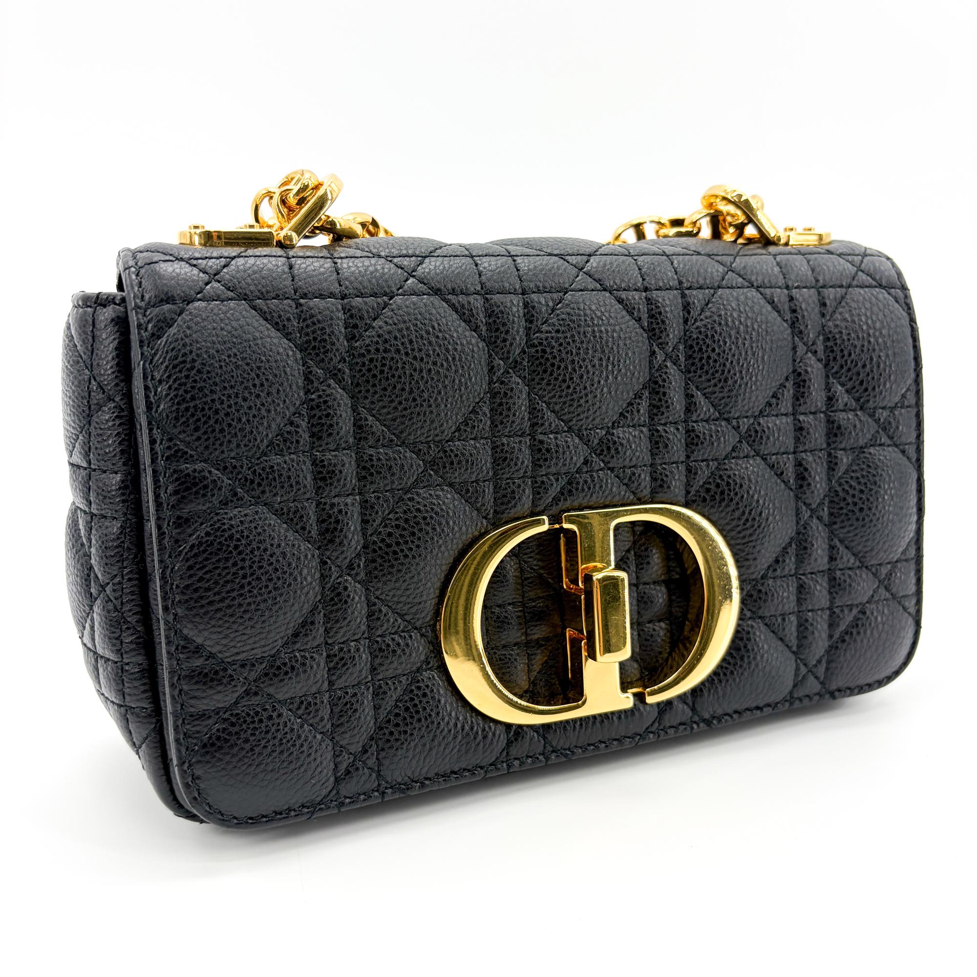 Christian Dior Caro Bag Cannage Quilt Calfskin Black Leather Handbag (Pre-Owned)