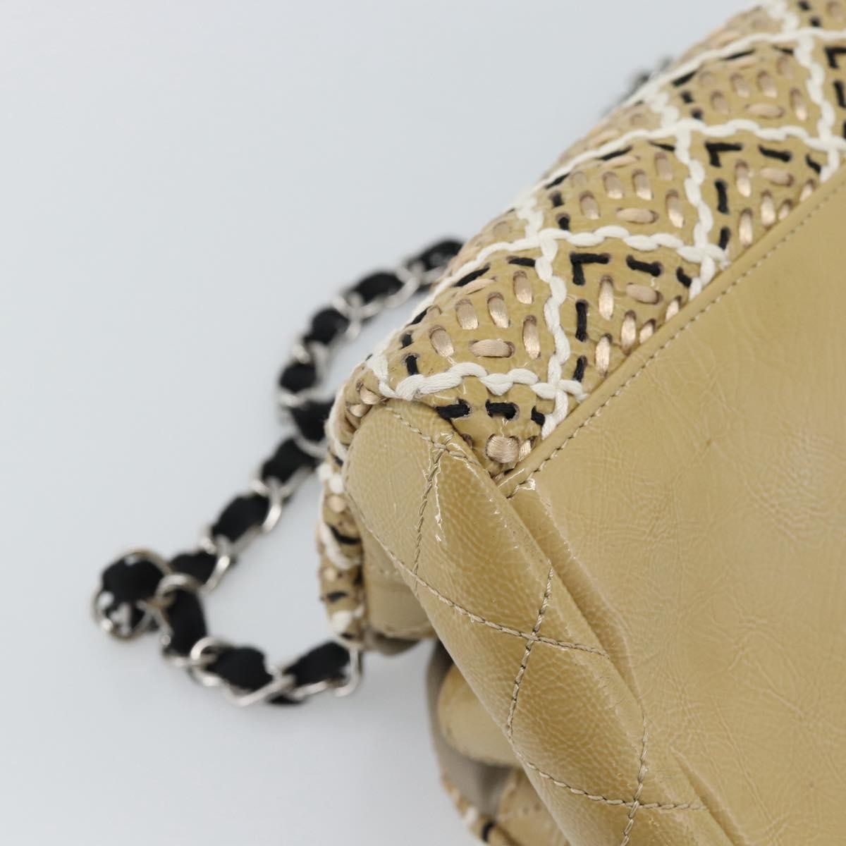 Chanel Just Mademoiselle Quilted Patent Beige Patent_Leather Handbag (Pre-Owned)