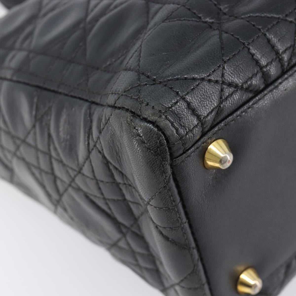 Christian Dior Vintage Lady Dior Cannage Quilt Lambskin Black Leather Handbag (Pre-Owned)