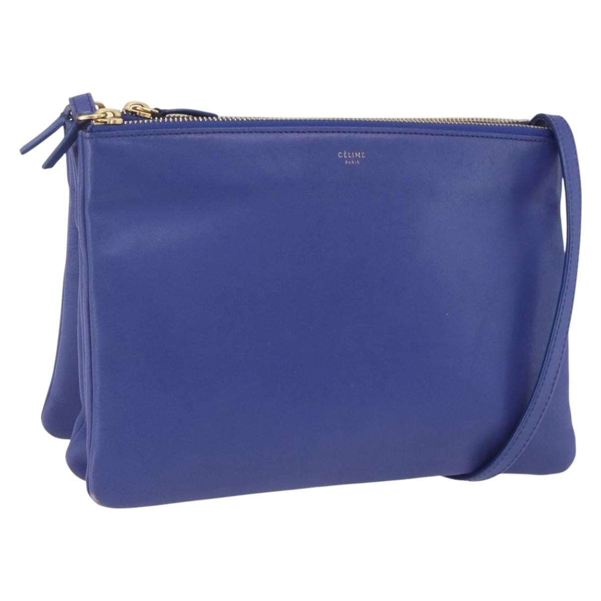 Celine Trio Leather Blue Leather Shoulder Bag Bag (Pre-Owned)