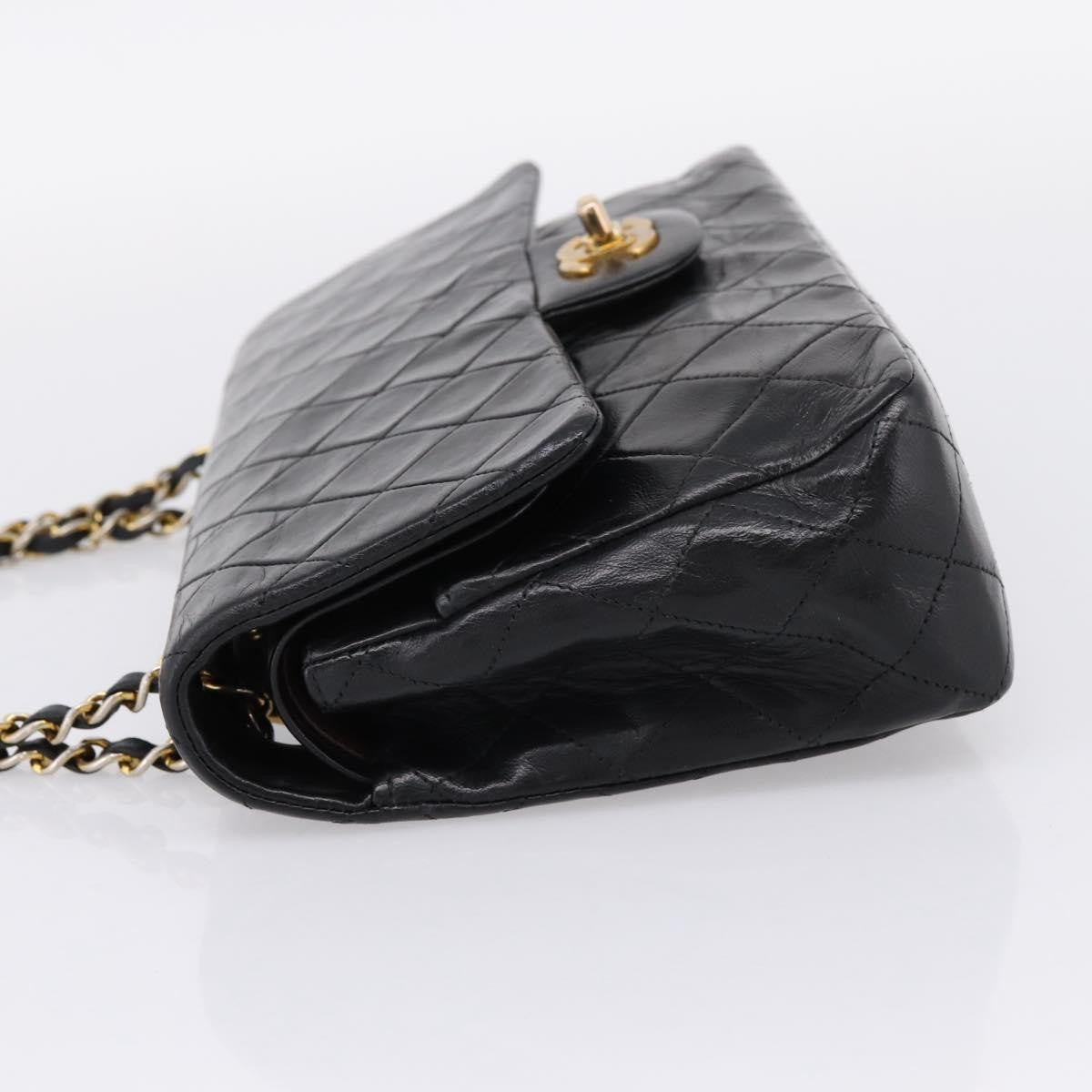 Chanel Timeless - Classic Double Flap Quilted Lambskin Black Leather Handbag (Pre-Owned)
