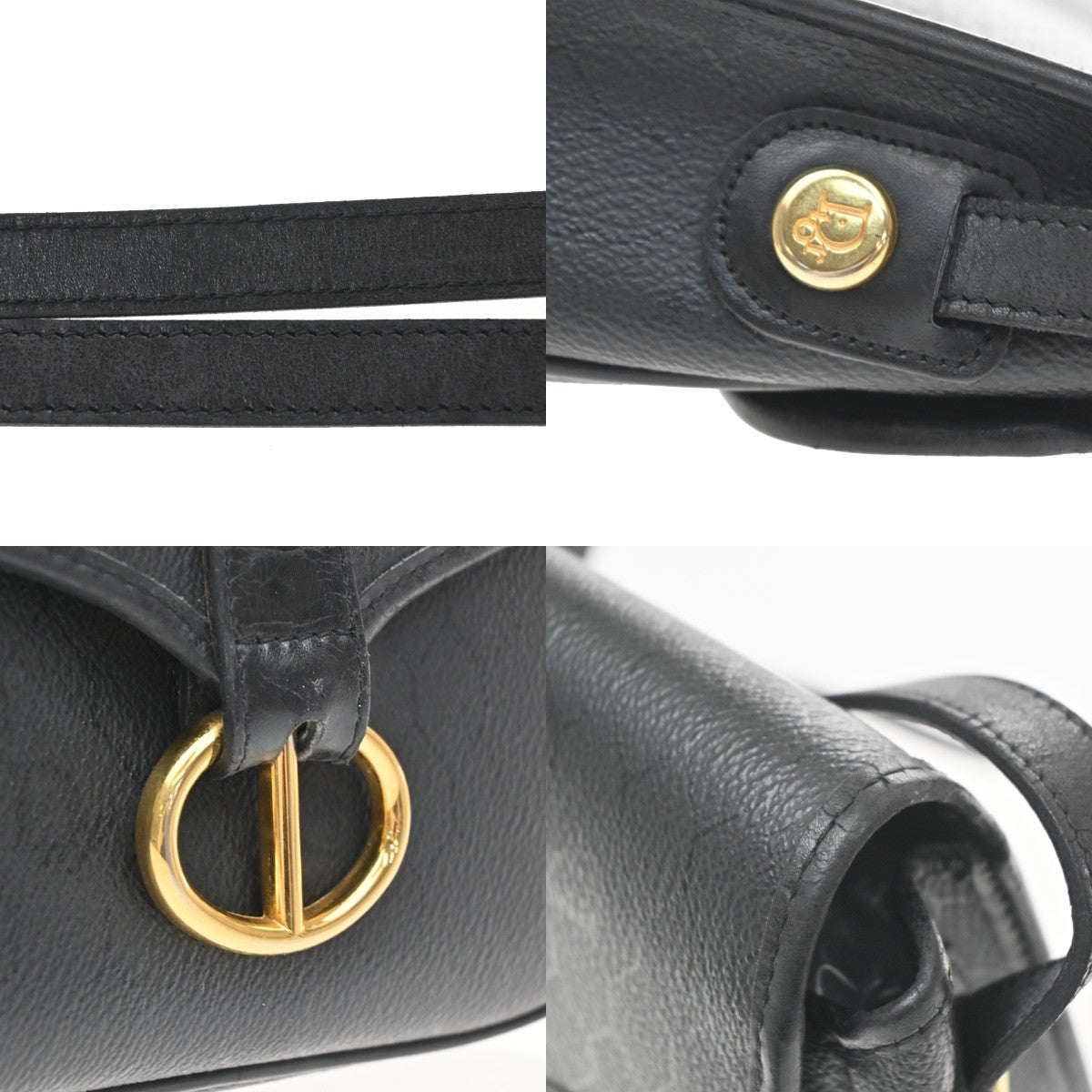 Christian Dior Vintage Honeycomb Flap Coated Canvas Black Canvas Shoulder Bag Bag (Pre-Owned)
