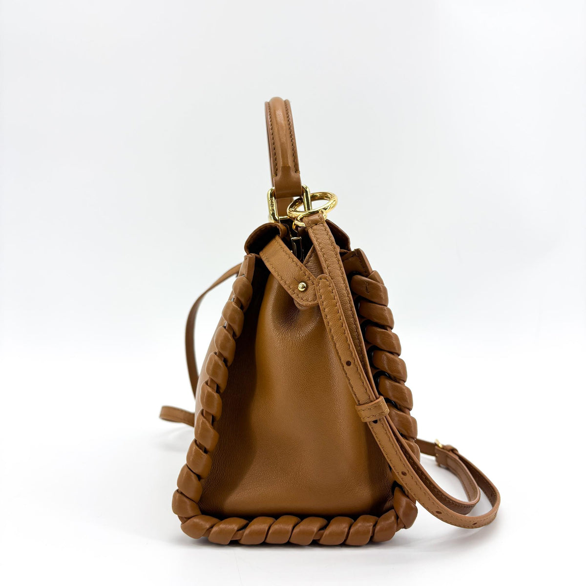 Fendi Peekaboo Whipstitch Leather Brown Leather Handbag (Pre-Owned)