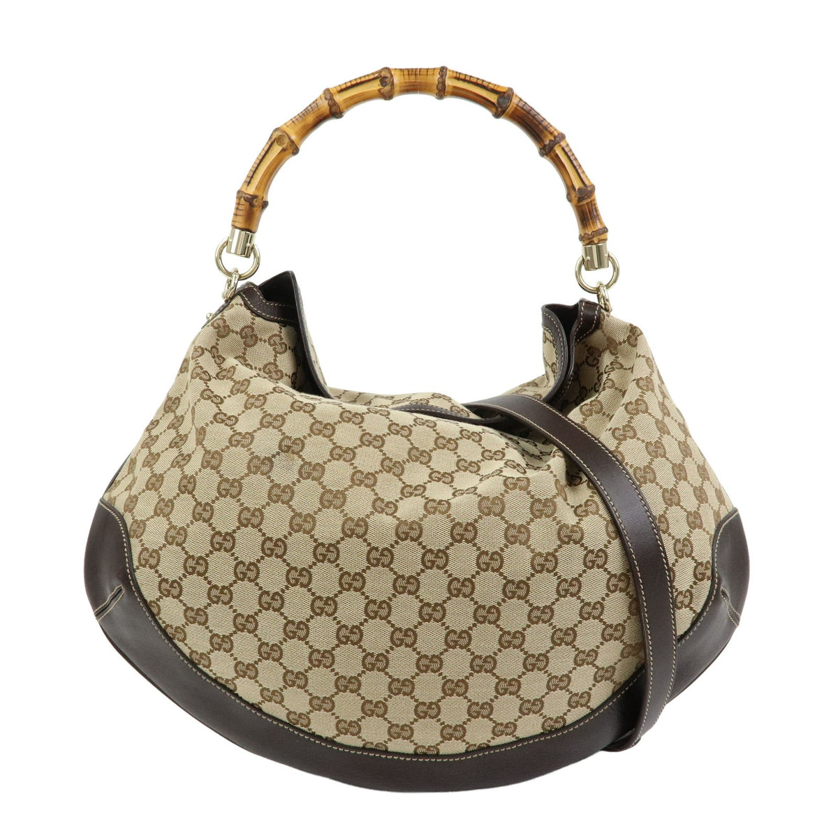 Gucci Bamboo Peggy Hobo Gg Canvas Beige Canvas Shoulder Bag Bag (Pre-Owned)