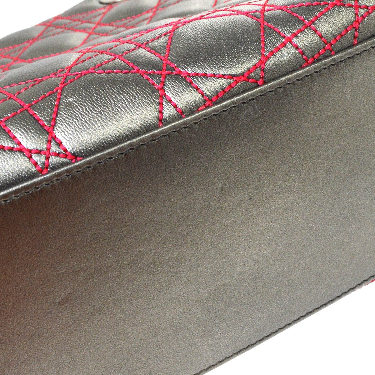Christian Dior Lady Dior Anselm Reyle Cannage Quilt Leather Gray Leather Handbag (Pre-Owned)