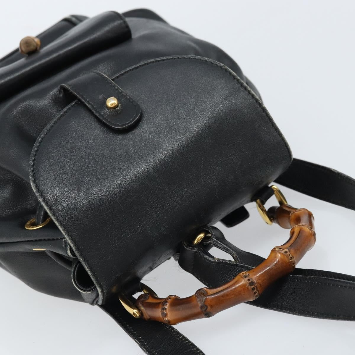 Gucci Vintage Bamboo Leather Black Leather Backpack Bag (Pre-Owned)